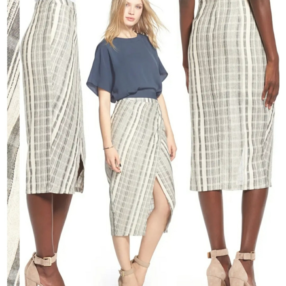ASTR Wrap Front Plaid Midi Skirt